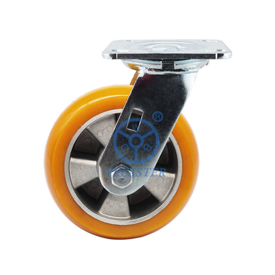 150mm Diameter Aluminium Orange Pu Swivel Casters Heavy Duty Industrial Wheels