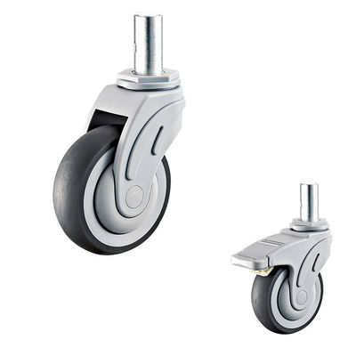 4" Medical Casters Wheels For Hospital Carts Grey Soft TPR Swivel Stem