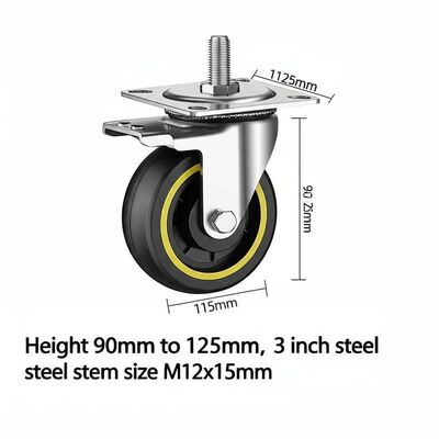 Height 90mm to 125mm caster wheels 3 inch steel stem size M12x15mm swivel casters for heavy equipment and transport carts
