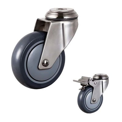 5 Inch Soft Wheel 130kg Capacity Threaded Stem Swivel Medium Duty PU 304SS Caster Wheels Manufacturer China