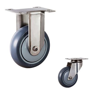 5 Inch Soft Wheel 130kg Capacity Threaded Stem Swivel Medium Duty PU 304SS Caster Wheels Manufacturer China