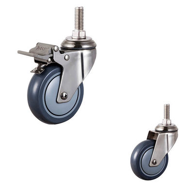 5 Inch Soft Wheel 130kg Capacity Threaded Stem Swivel Medium Duty PU 304SS Caster Wheels Manufacturer China