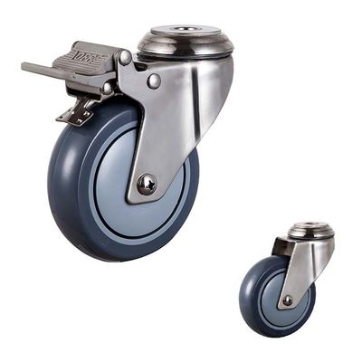5 Inch Soft Wheel 130kg Capacity Threaded Stem Swivel Medium Duty PU 304SS Caster Wheels Manufacturer China