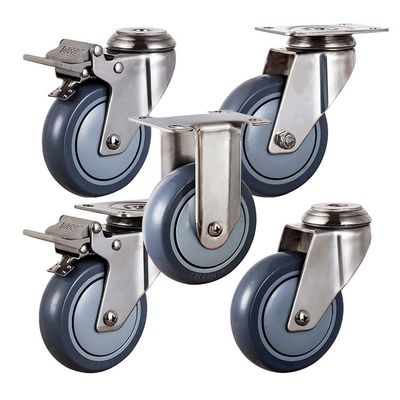 5 Inch Soft Wheel 130kg Capacity Threaded Stem Swivel Medium Duty PU 304SS Caster Wheels Manufacturer China