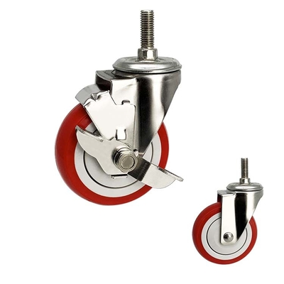 4 Inch Red Polyurethane Swivel Plate Stainless Steel Casters 110kg Load Capacity