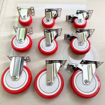 4 Inch Red Polyurethane Swivel Plate Stainless Steel Casters 110kg Load Capacity