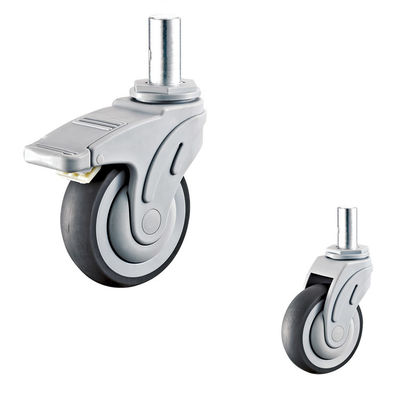 4" Medical Casters Wheels For Hospital Carts Grey Soft TPR Swivel Stem